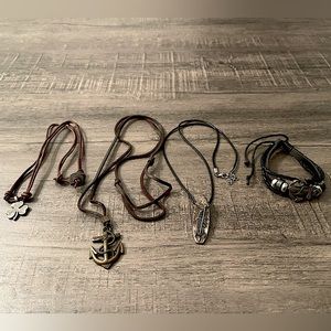 Leather/Textile Necklace & Bracelet Bundle UNISEX
